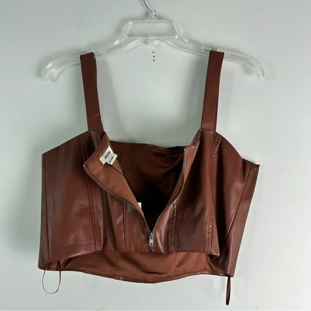 New JASON WU Faux Leather Chocolate Brown Midi skirt 2 Piece Set Large Vegan